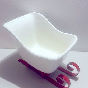 LARGE Christmas Decor Holiday Sleigh Ceramic & Iron Fruit Candy Bowl, Decor ~NEW